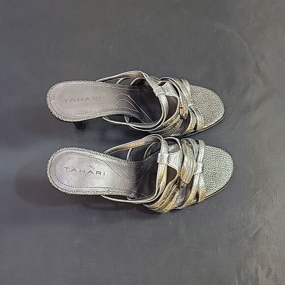 TAHARI SHIRLYN MULTI-STRAP ROUND TOE HIGH HEEL STILETTOS SLIDES PUMP - Picture 10 of 13